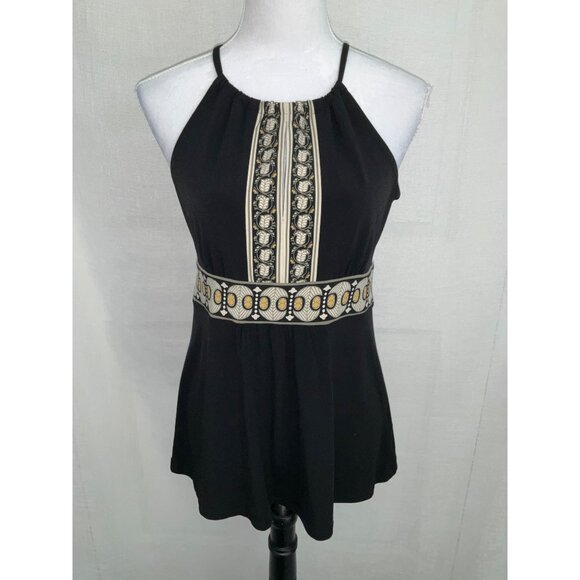 Michael Kors Women's S/P Black Halter Top With Embroidered Waist & Neckline - Picture 1 of 5